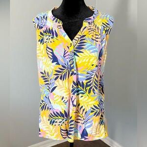 Caribbean Joe Leaf Print Tropical Tank Top - Multicolor
